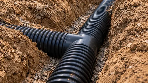 A three-way HDPE tee connection in an open trench